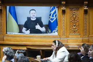 L'allocution du président ukrainien Volodymyr Zelensky a duré une dizaine de minutes.